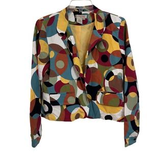 ViTG 80'sTransitions Geometric Circle Print Blazer Women's Medium Silk Blend EUC
